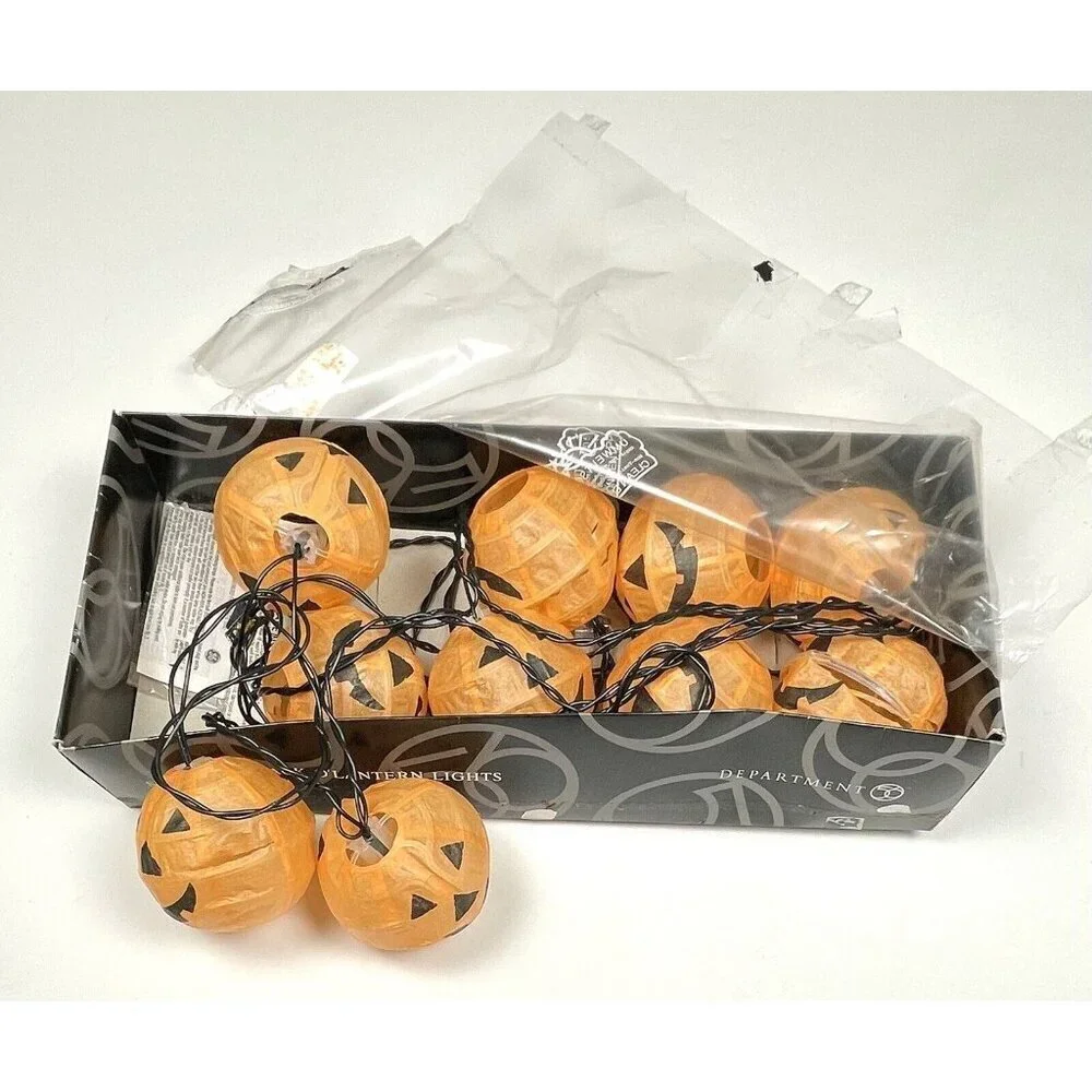 DEPARTMENT 56 String of 10 Jack O'Lantern Pumpkin Paper Globe Lights WORK *READ*